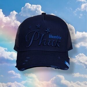 Navy Blue Trucker Hat with Embroidered Design